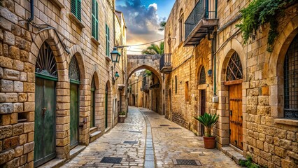 Ancient stone streets and architecture in the old part of Jerusalem , history, culture, landmark, religious, heritage