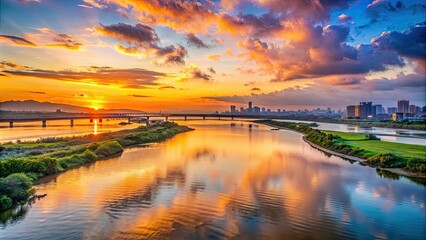 Beautiful sunset over the Danshui River in Bali, Taiwan, sunset, beautiful, Danshui River, Bali, Taiwan, landscape, nature