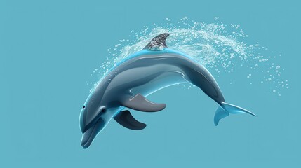 Obraz premium A 3D rendered dolphin leaping out of the water.