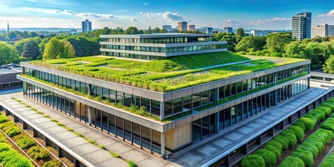 Building with a sustainable green roof , eco-friendly, architecture, nature, environment, sustainable