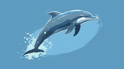 Fototapeta premium A cartoon illustration of a dolphin leaping out of the water.