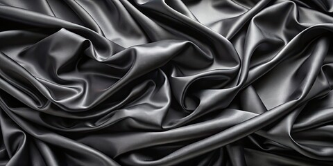 Fototapeta premium Black satin fabric with elegant wavy folds background, luxurious, texture, soft, elegant, drapery, shiny, silky, smooth