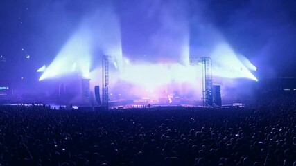 Nighttime Concert Crowd Under Stage Lights Generative AI