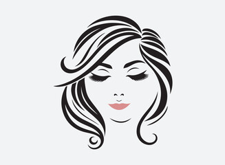 Woman beautyfull hair and face style icon. Beauty face abstract logo vector illustration.