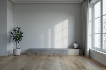 View of minimal living room with empty wall