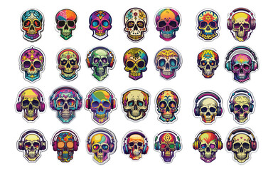 vintage sticker colorful, sticker of a quirky hand drawn cartoon skull Human skull sticker