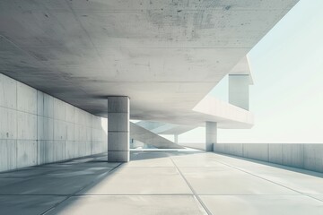 3d render of futuristic architecture with empty concrete car park