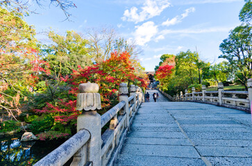 The Japanese stone bridge of Buddhist temple in Kyoto, Japan.