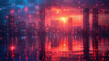 Obraz premium Futuristic Cityscape with Red Lights