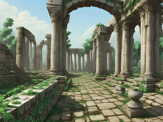 roman aqueduct country,Ai generated 