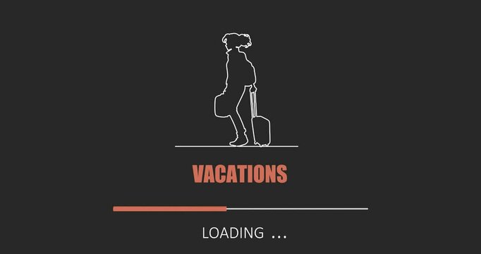 Woman silhouette. Young female traveler walking with suitcase goes on vacation. Concept of an urban transportation and travel or lifestyle blogs. Loading or progress bar