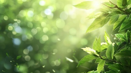 Obraz premium Blurred green leaf background with sunlight and copy space representing natural plants and ecology
