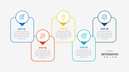 Five Step Infographic design element template for presentation. info graphic illustration. process diagram and presentations step,  banner, flow chart, 5 option template.