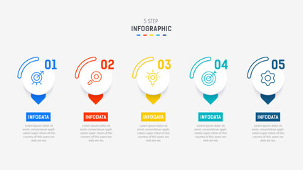Five Step Infographic design element template for presentation. info graphic illustration. process diagram and presentations step,  banner, flow chart, 5 option template.