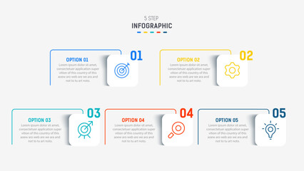 Five Step Infographic design element template for presentation. info graphic illustration. process diagram and presentations step,  banner, flow chart, 5 option template.