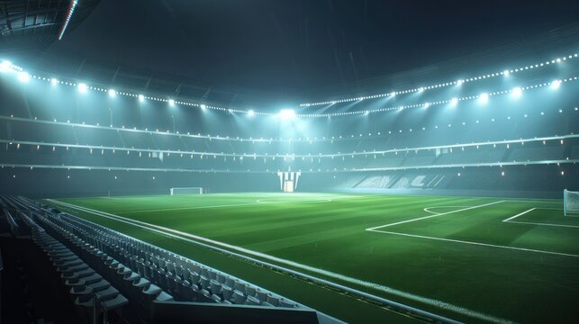 Football stadium at night. An imaginary stadium is modelled and rendered.