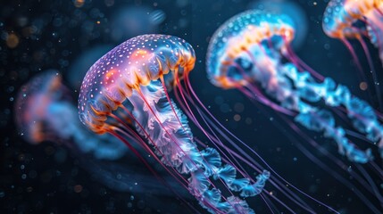 Obraz premium Vibrant Jellyfish Swimming in the Deep Blue