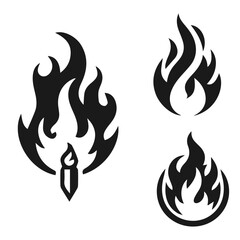 Fire logo black and white silhouette vector isolated on white background	