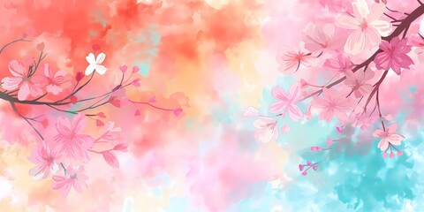 A vintage retro-style watercolor background featuring delicate illustrations of flowers and plants, ideal for greeting cards, PowerPoint presentations, and wallpapers.