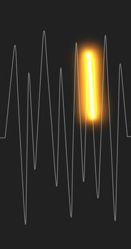 Neon shine sound wave on dark background. Technology and earthquake wave diagram concept. Design for music studio and wave function concept.