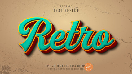 Vintage retro editable text effect. 3D script text style