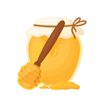 recommend clip art: Honey jar with wooden honey dipper spoon cute cartoon vector illustration
