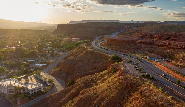 Downtown cityscape overlook of St. George, Utah, United States of America.