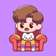 Illustration of a little boy sitting on a soft sofa