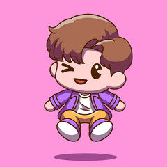 illustration of a chibi boy jumping happily