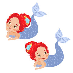 Hand drown vector illustration. Beautiful Girl Mermaids isolated on white background