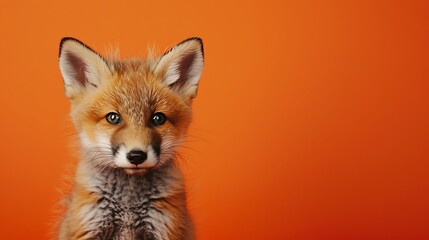 Fototapeta premium A neautiful 10 week old red fox puppy isolated on a orange background