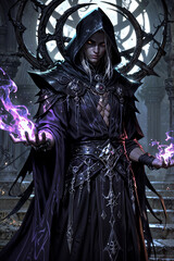 Dark Elf Sorcerer, A powerful sorcerer from the dark elf race, with an aura of mystery and danger
