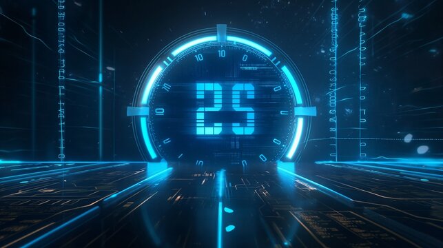 A countdown timer animation for an event launch webpage, featuring a sleek digital clock that counts down with smooth, visual effects. - Powered by Adobe