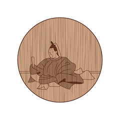 木彫り風円形百人一首　前中納言匡房