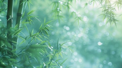 Peaceful Bamboo Forest in Soft Sunlight with Bokeh Effect