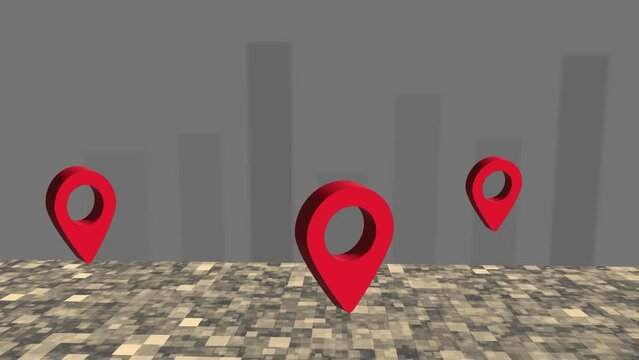 Location Pointer Pop up 3d Animation Abstract map with red location pin icon