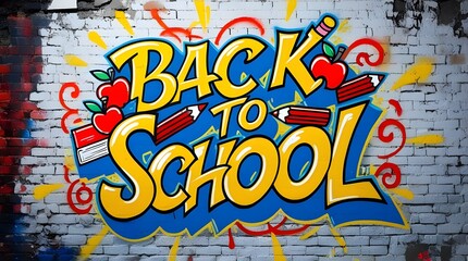 Text Let's go Back to school concept. School and office supplies on background Back to school concept.white brick wall the inscription in multi-colored paints . school  background (17)
