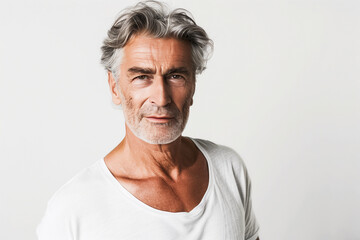 Obraz premium Senior handsome looking matured Caucasian male smiling with white background 