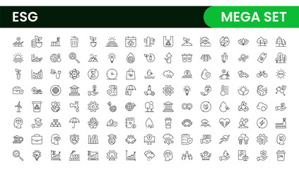 ESG flat line icon set. Outline icon collection related to ecology, environment social governance, risk management, sustainable developmen and more.