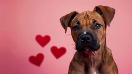 Obraz premium Dog portrait as valentines day card on pink background