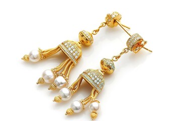 Best traditional gold earrings with white beads
