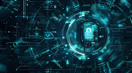 Obraz premium Digital background featuring digital lock and cyber security elements, perfect for showcasing products in online marketing visuals.