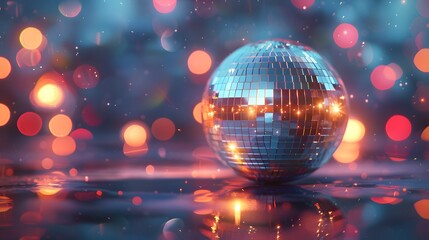 Obraz premium Disco ball with lights in the background, blurred background, photorealistic.
