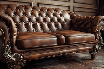 Obraz premium old brown leather sofa couch luxury furniture