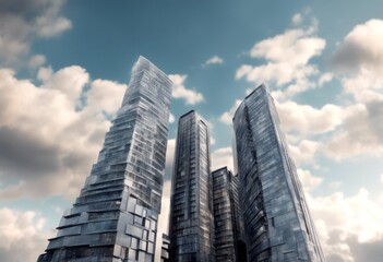 Fototapeta premium view different 3d modern olated detailed cloudy architecture sides reflection fictional buildings illustration tall high design sky set isolated isolate many building glasses side development