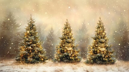 Obraz premium Christmas Trees in a Snowy Forest