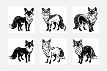 set of fox  vector silhouette 