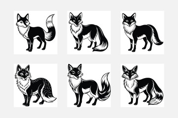 wild fox  vector silhouette set 