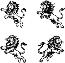 heraldic lion  vector silhouette set 