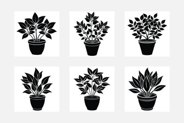 set of plants  vector silhouette 